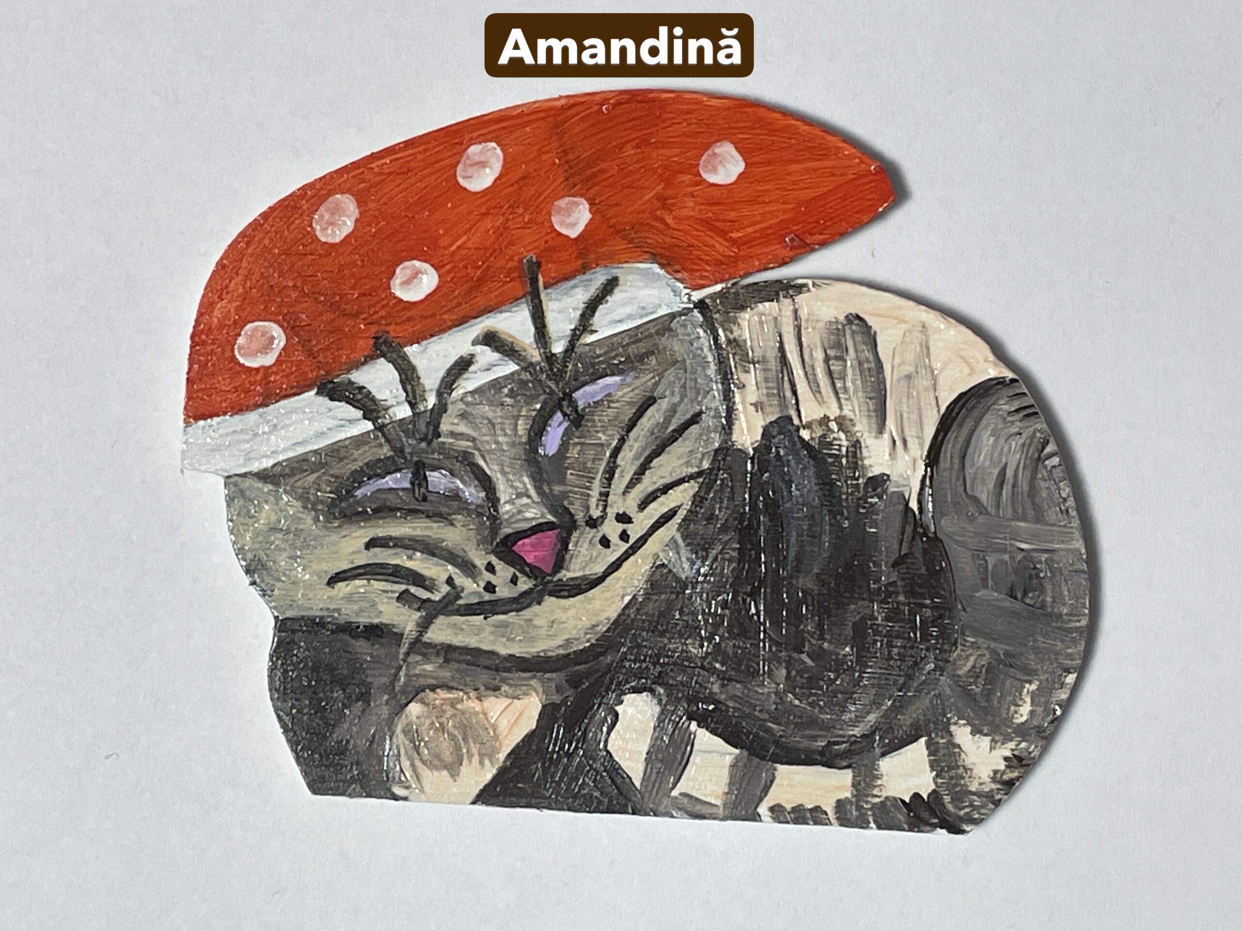 Figurină lemn cu magnet “Pisoi moș Crăciun” - amandină