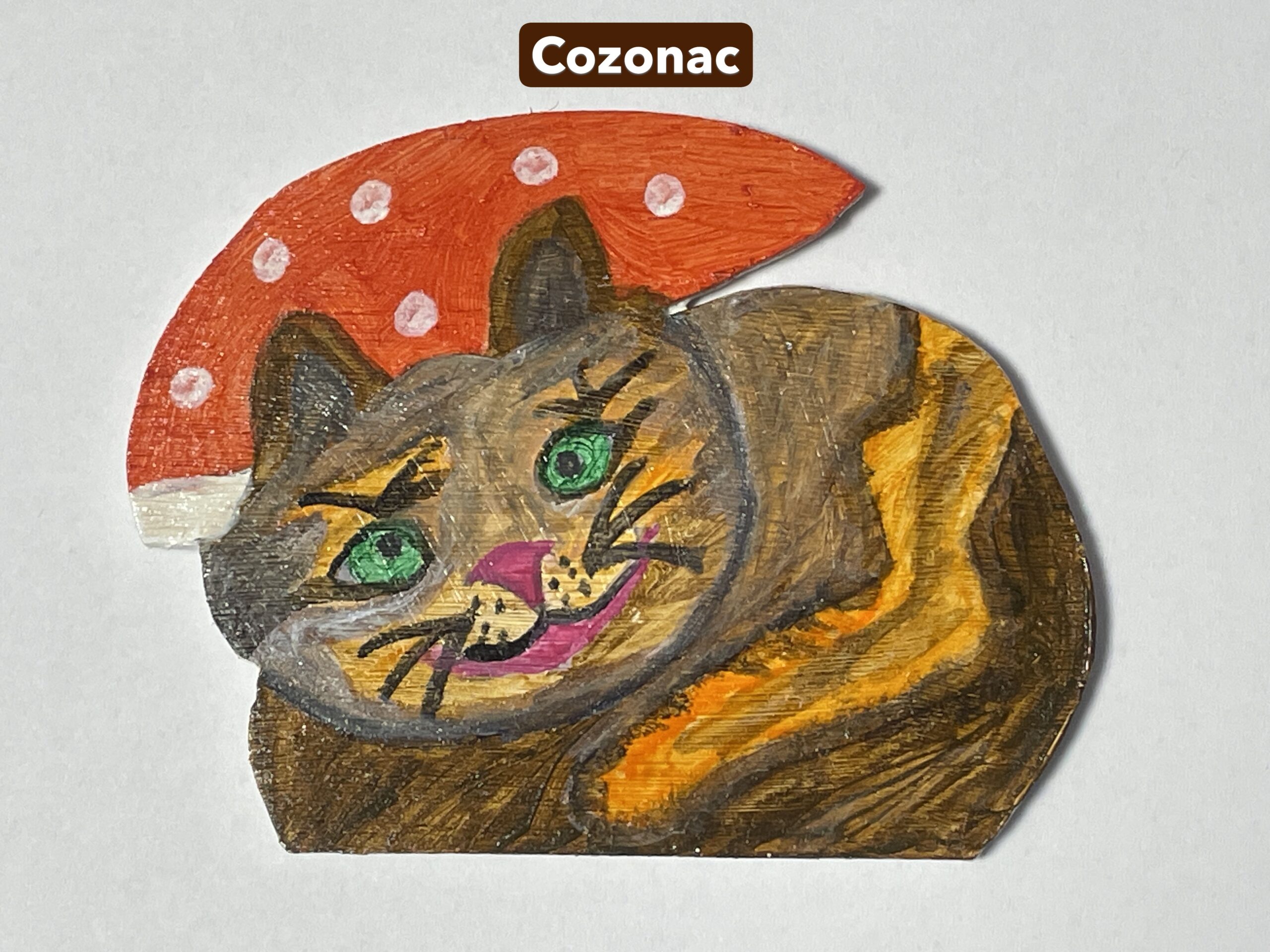 Figurină lemn cu magnet “Pisoi moș Crăciun” - cozonac