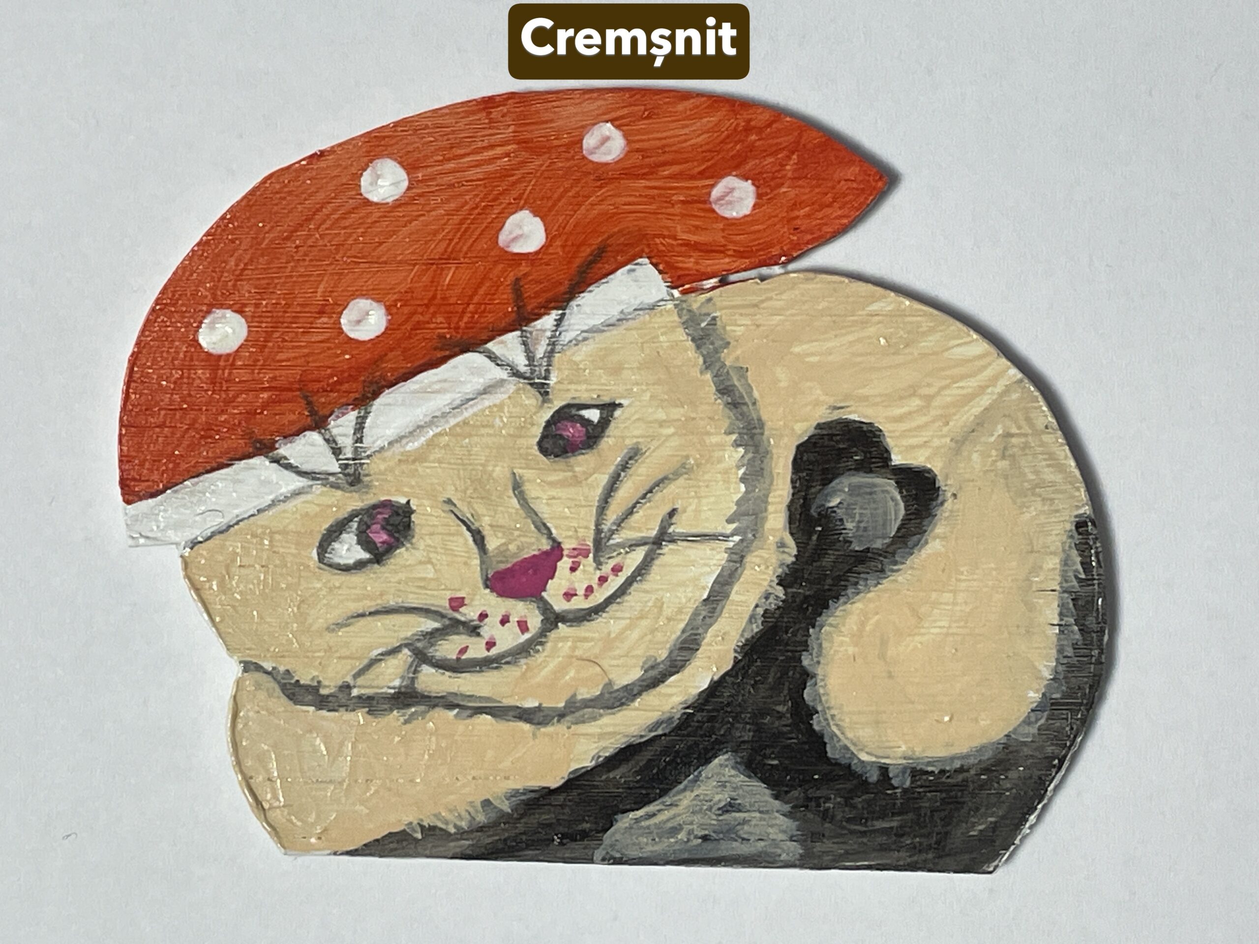 Figurină lemn cu magnet “Pisoi moș Crăciun” - cremșnit