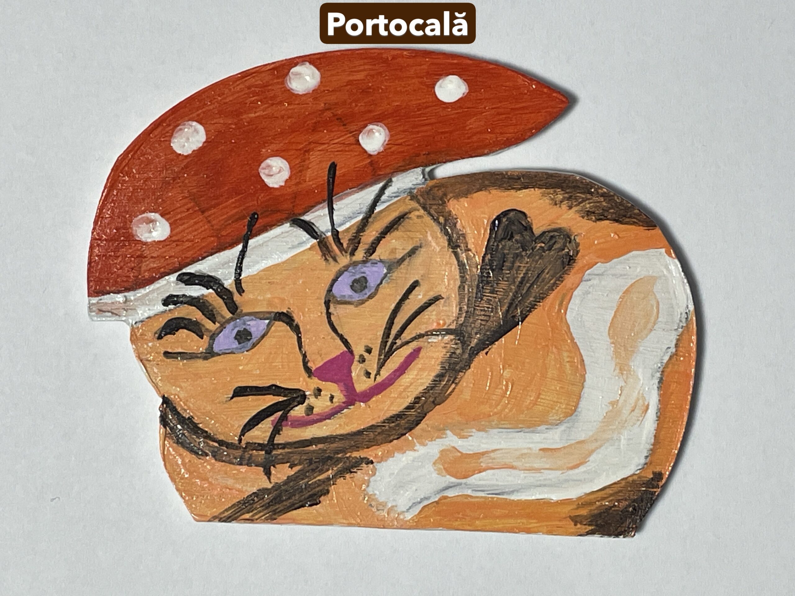 Figurină lemn cu magnet “Pisoi moș Crăciun” - portocală