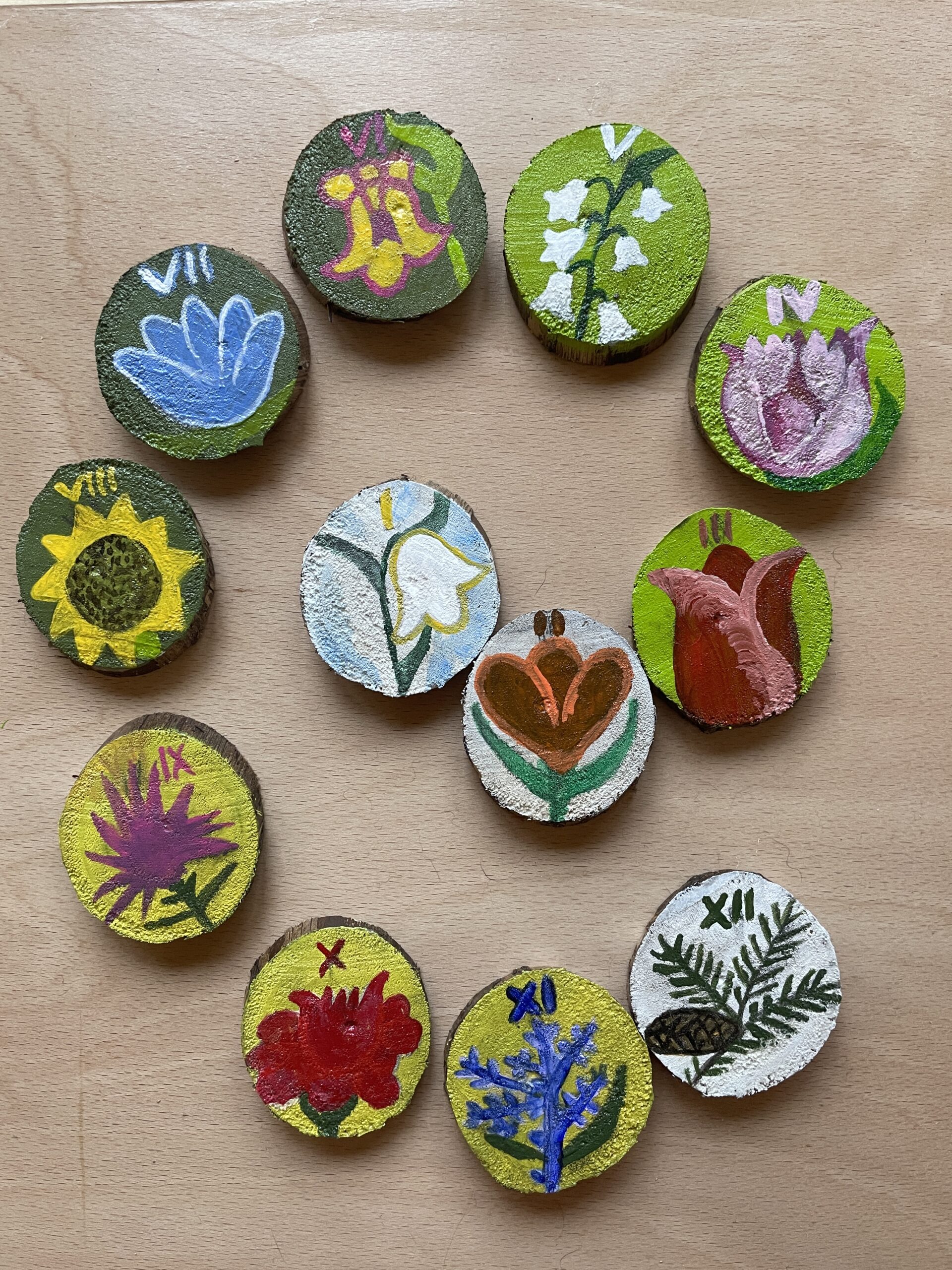 Set 12 rondele nuc “Calendarul florilor” - spirală